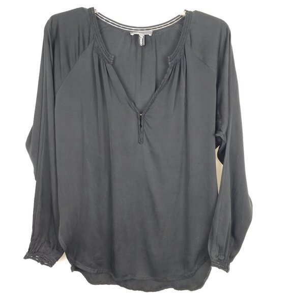 Dark Fairy Goth Fall Boho Casual Witchy Flowy Oversized Black Vince BG Blouse XS - Picture 1 of 13